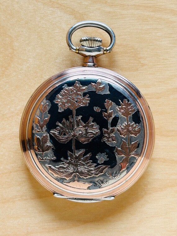 2P401 Antique Omega silver pocket watch, embedded… - image 4