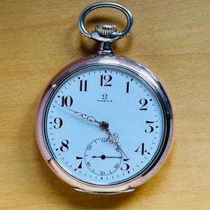 2T667 Antique Omega silver pocket watch, red 12, popular collection model