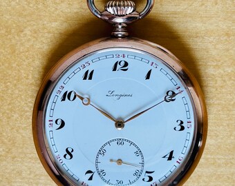 2P407 Longines rose gold plated silver pocket watch