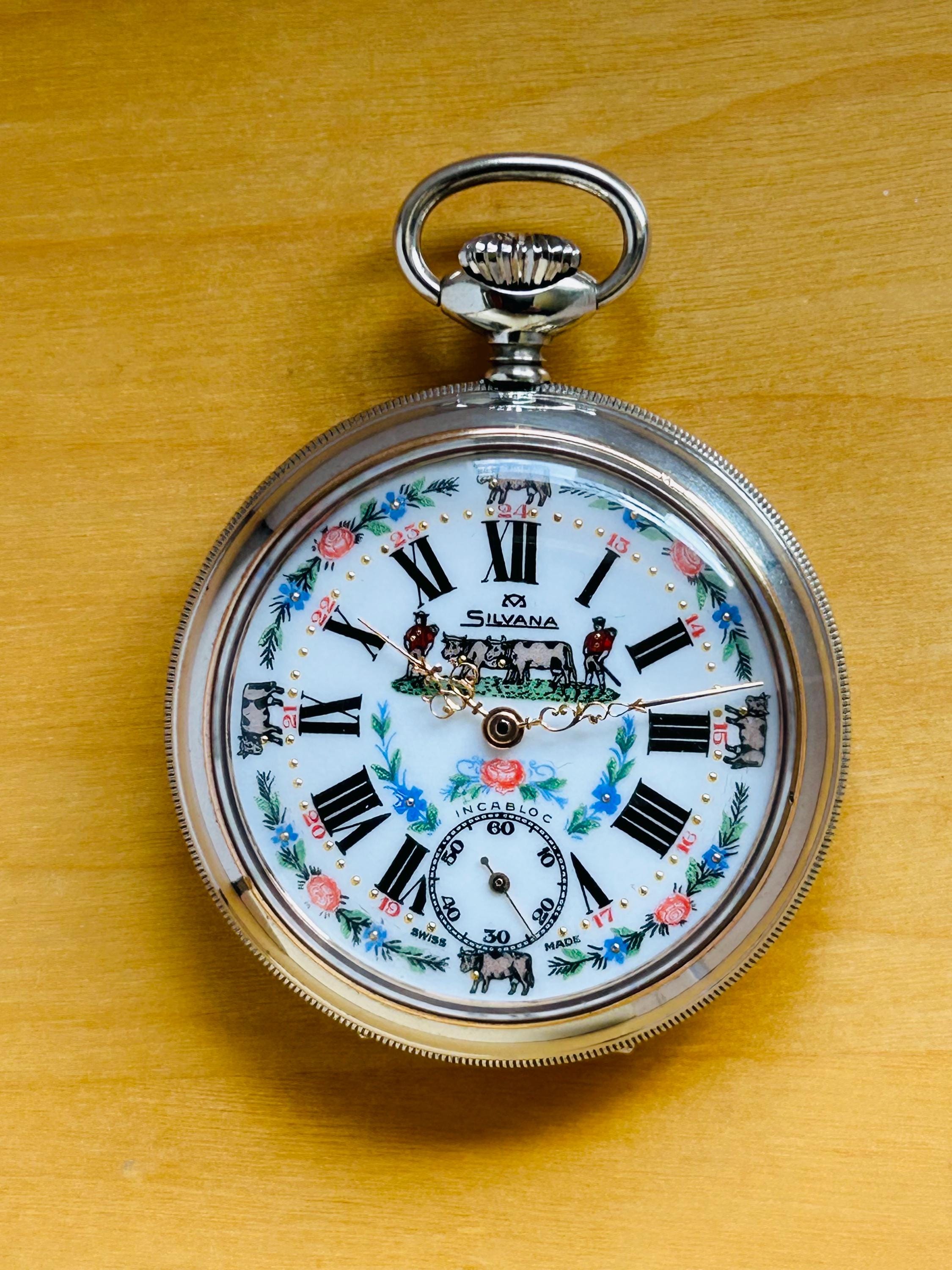 2P669 SILVANA Nichrome Farm Pocket Watch Israel