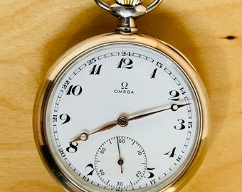 2T422 Reloj de bolsillo Omega plateado, raro calibre 4.3TI, alto valor de colección