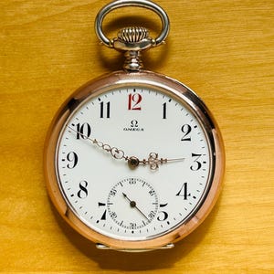 2T655 Antique Omega silver pocket watch, red 12, popular collection model