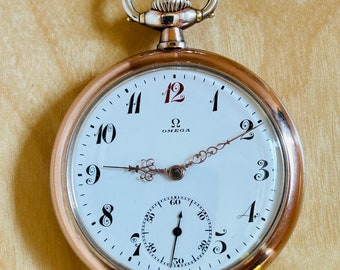 2T434 Antique Omega silver pocket watch, red 12, popular collection model