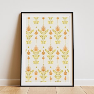 Floral Pattern wall prints, Indian block print inspired wall decor art, textile pattern, digital download  symmetrical geometric design