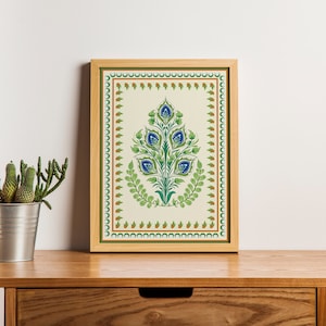 Indian Flower Art, Mughal Inspired Wall Decor, Floral Pattern Printable