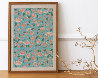INDIAN ART inspired DIGITAL print, flower print wall art, botanical home decor, folk art prints, digital download for home decor and gift
