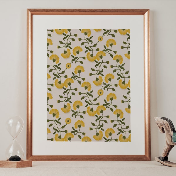 INDIAN FLOWERS PRINTS, floral pattern wall art, traditional art home decor instant download