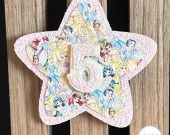Disney Princess Glitter Themed - Age Star Birthday Badge - Girls Birthday Badge
