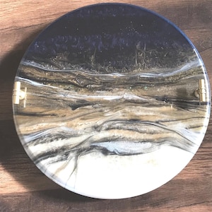 Handmade Navy Blue Resin Lazy Susan, Gold Accents, 18 inch