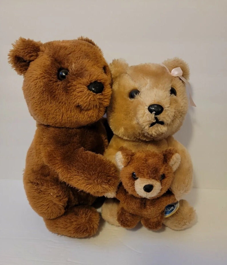 Vintage 1983 Dakin Three Bears Plush Family Mama Papa Baby Hugging ...