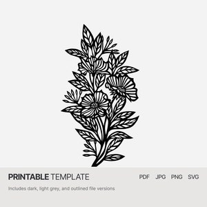 Flowers - PDF SVG JPG Papercut template - Wildflower meadow bouquet diy printable template