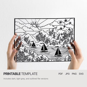 Landschaft mit Segelbooten - Digitaler Papierschnitt
