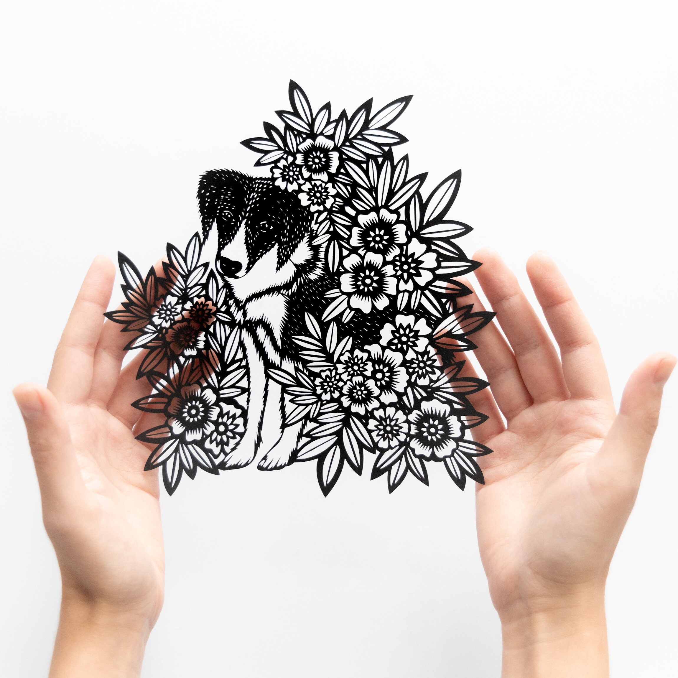 Dog in Flowers - Digital Papercut Template - PDF SVG JPG - Etsy