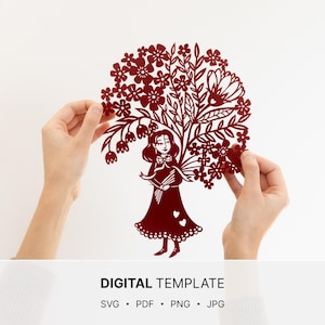 Niña con flores - Plantilla de corte digital - PDF SVG JPG