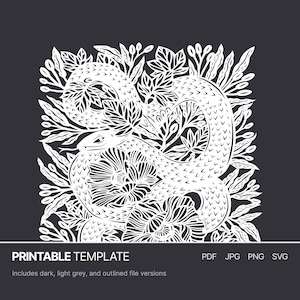 Snake in Flowers - Digital Papercut Template - PDF SVG JPG