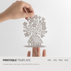 Flower house - PDF SVG JPG Papercut template