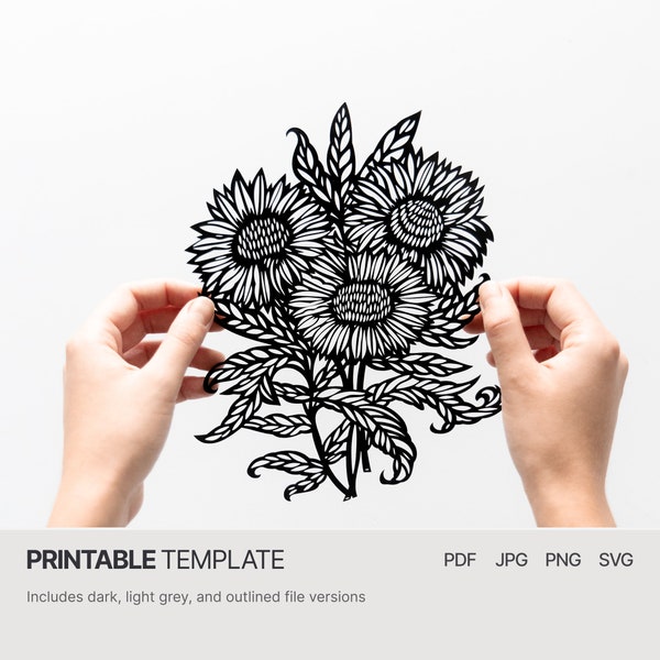 Sonnenblumen - PDF SVG JPG Papierschnitt Vorlage - Van Gogh inspirierte Sonnenblumen
