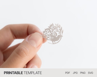 Vogel op tak Papercut-sjabloon: DIY Craft SVG-pdf-bestand
