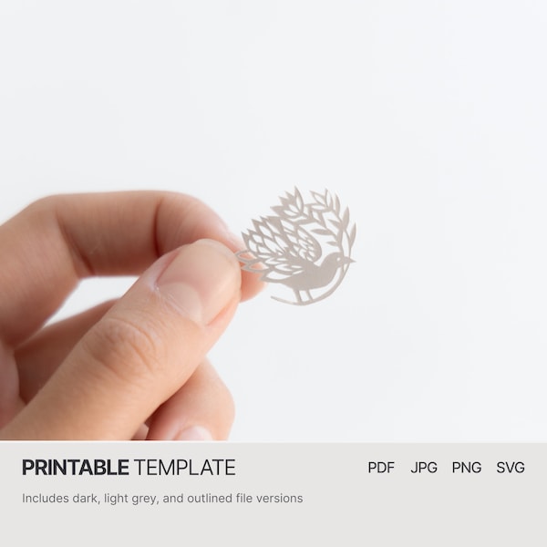 Tiny bird with a flower - PDF SVG JPG Papercut template