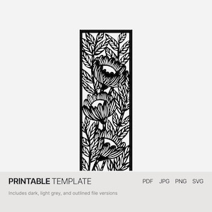 Floral frame - PDF SVG JPG Papercut template - Botanical bookmark dyi paper cut