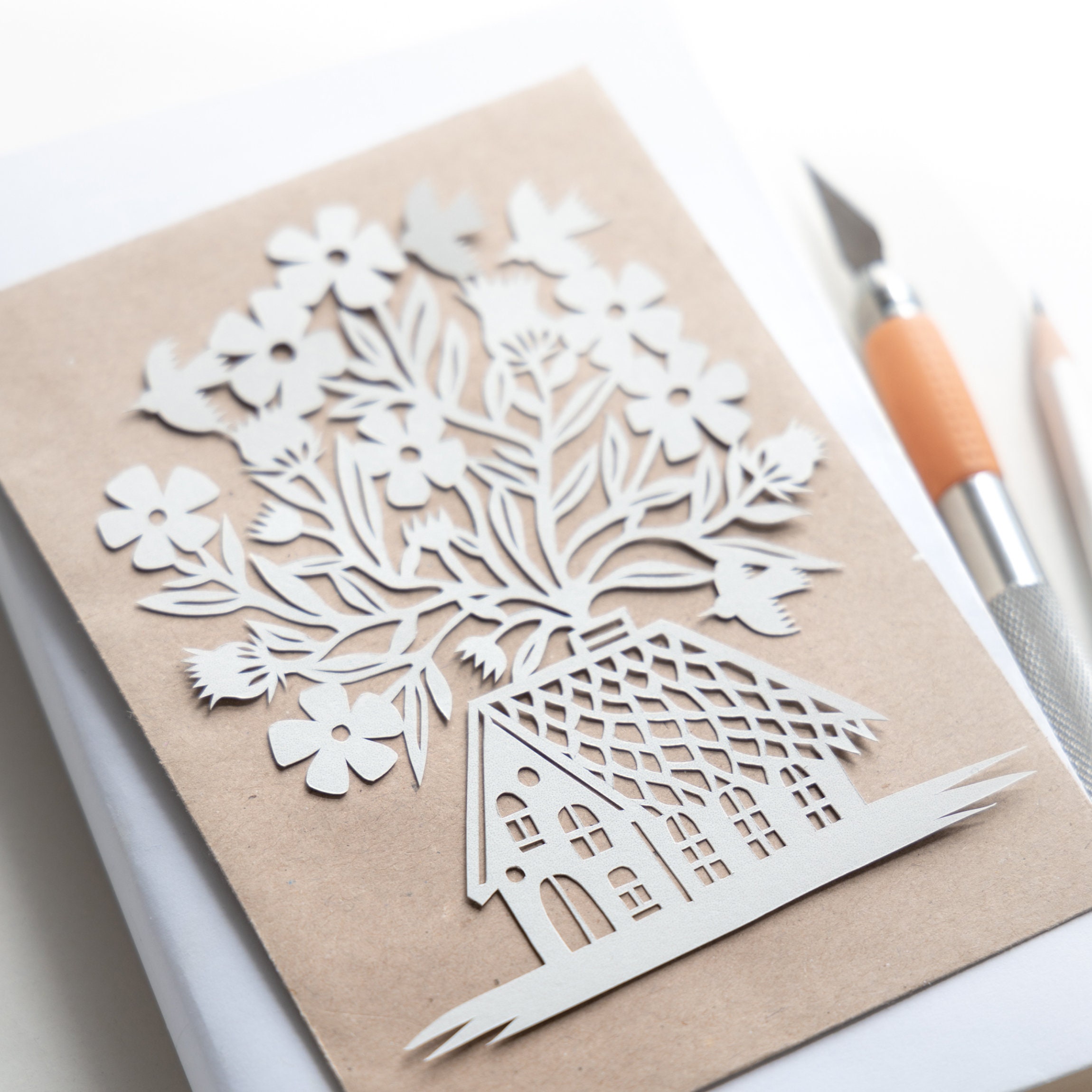 Cute Flower House - Digital Papercut Template - PDF SVG JPG - Etsy