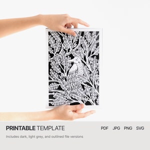 Bird in woods - PDF SVG JPG Papercut template