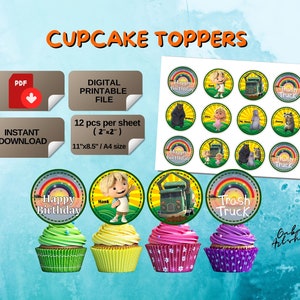 Printable Trash Truck Cupcake Toppers, Trash Truck Centerpiece, Trash Truck Party Kit, Trash Truck Welcome Sign