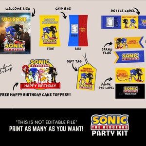 Druckbare Sonic The Hedgehog Party Kit, Sonic The Hedgehog Cupcakes Toppers, Sonic The Hedgehog Cake Topper