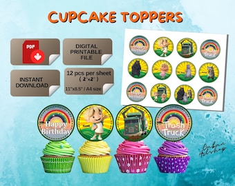 Printable Trash Truck Cupcake Toppers, Trash Truck Centerpiece, Trash Truck Party Kit, Trash Truck Welcome Sign