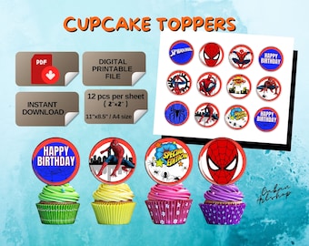 Toppers cupcake Spiderman stampabili, forniture per feste Spiderman, cartello di benvenuto Spiderman