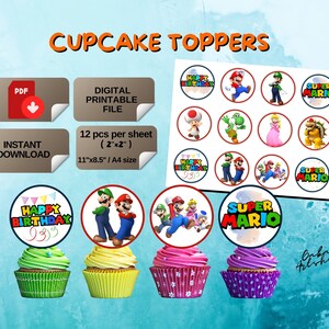 Printable Super Mario Cupcake Toppers, Super Mario Centerpiece, Super Mario Party Kit, Super Mario Party invitation