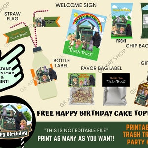Printable Trash Truck Party Kit, Trash Truck Cake Topper, Trash Truck Party Supply, Trash Truck Sticker, Trash Truck enterpiece