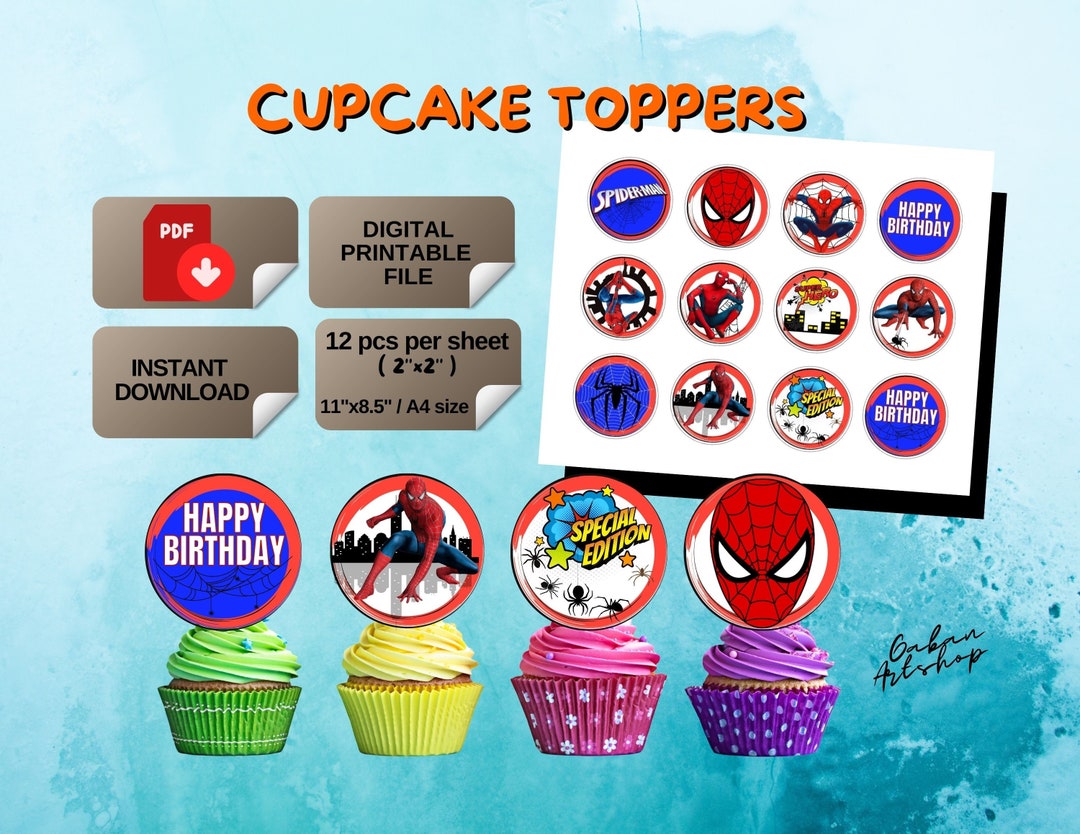 Printable Spiderman Cupcakes Toppers Spiderman Party Supply Etsy