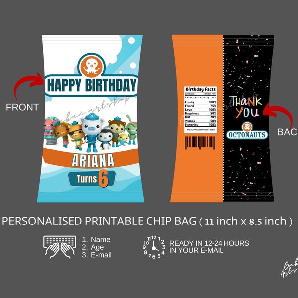 Personalised Printable Octonauts Chip Bag, Octonauts Cake Topper, Octonauts Party Kit, Octonauts Banner