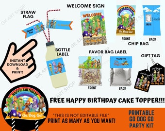 Printable Go Dog Go Party Kit, Go Dog Go Cake Topper, Go Dog Go Party Supply, Roblox Sticker, Go Dog Go Party Decor