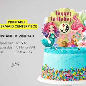 Druckbare Meerjungfrau Herzstück | Meerjungfrau Cake Topper | Sofort Download