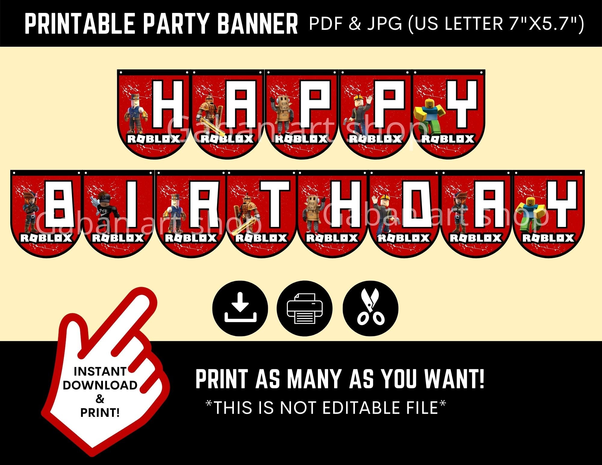 printable roblox party banner roblox cake topper roblox etsy