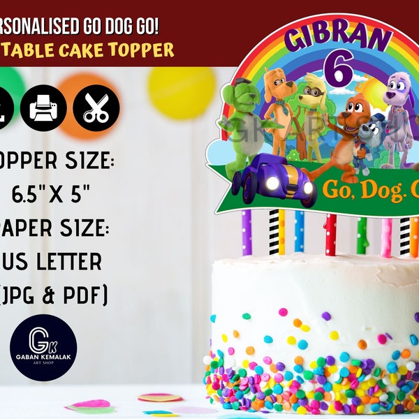 Personalised Printable Go Dog Go Centerpiece, Go Dog Go Cake Topper, Go Dog Go Party Supply, Roblox Sticker, Go Dog Go Party Decor
