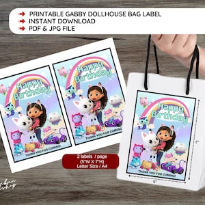 DIGITAL Printable:  Instant Gabby&#39;s Dollhouse Paper Gift Bag Label
