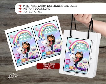 DIGITAL Printable:  Instant Gabby's Dollhouse Paper Gift Bag Label