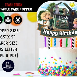 Printable Trash Truck Centerpiece, Trash Truck Cake Topper, Trash Truck Party Supply, Trash Truck Sticker