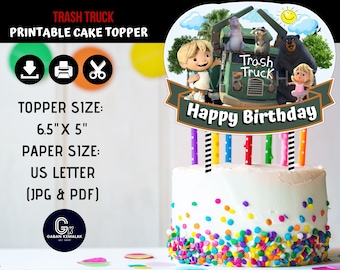 Printable Trash Truck Centerpiece, Trash Truck Cake Topper, Trash Truck Party Supply, Trash Truck Sticker