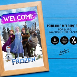 Druckbare Eiskönigin Willkommensschild, Eiskönigin Herzstück, Eiskönigin Cake Topper, Eiskönigin Party Kit, Frozen Poster