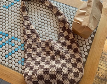 Crochet Checkered Tote Bag Pattern | PDF Download