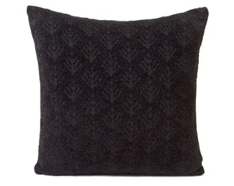 Oreiller Doux, Oreiller Victorien, Oreiller Noir pour Canapé, Oreiller Texturé, Oreiller Canapé Élégant, Oreiller Chenille Noir, Style Vinatage