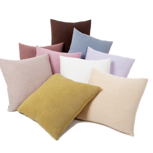 Oreillers pastel dans de nombreuses couleurs, oreiller d'accent de lit, oreillers colorés, coussin en coton, housse de coussin pastel, coussins en tricot, oreillers de canapé