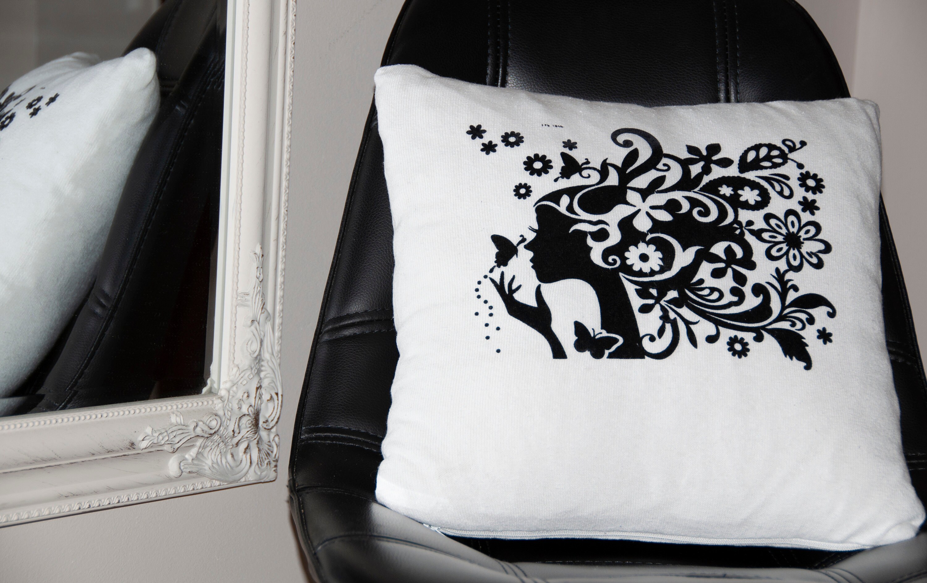 Bedroom Decorative Pillow, Print Pillow, Lady Pillow, Black and White