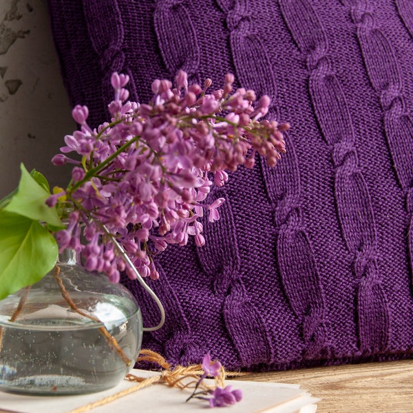 Purple Wool Pillow, Home Throw Pillow,Outdoor Pillow,Sofa Cushion Pillow, Cable Knit Pillow, Accent Pillow, Couch Pillow, Lumbar Knit Pillow