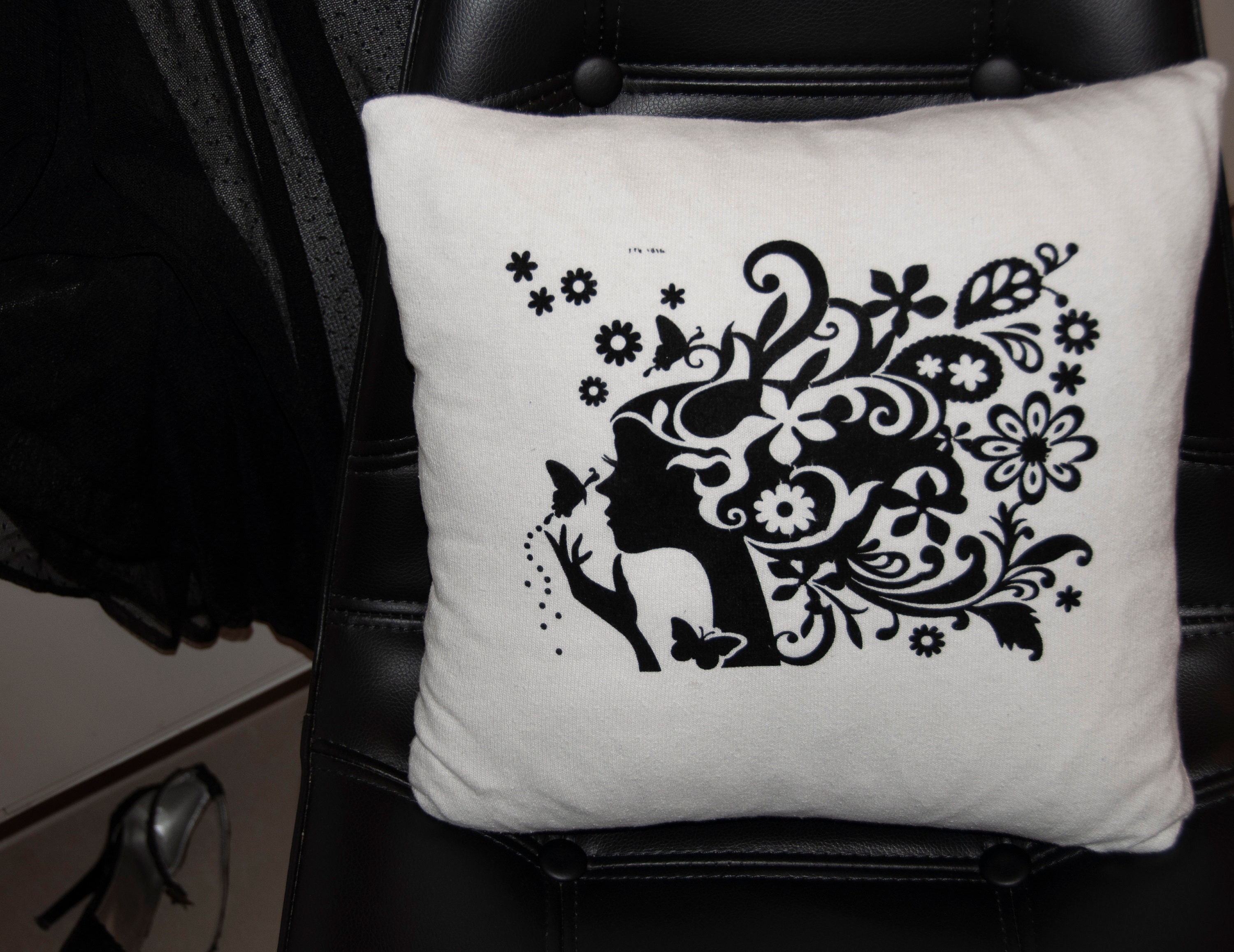 Bedroom Decorative Pillow, Print Pillow, Lady Pillow, Black and White