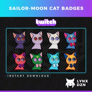 Sailor Moon Inspired Twitch Badges | Cat Sub Badges | 8 Cheer Badges | Cute Sailor Moon Bit Badges | Anime